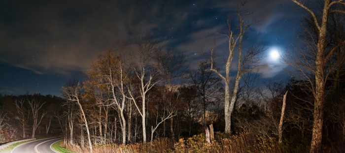 Moonlit Night over Skyline Drive. Shenandoah National Park.